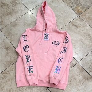 RAQUEL.XU Pink Hoodie with Bold Sleeve Text